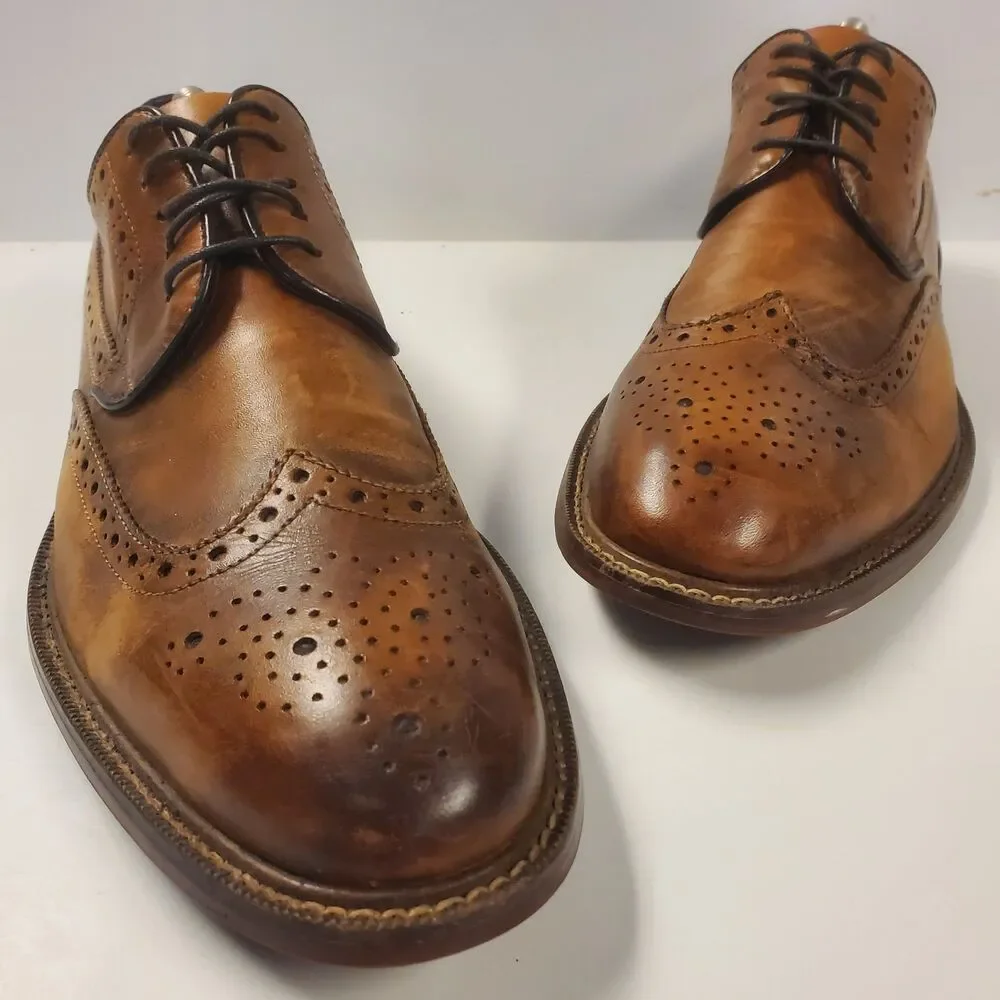 ASTON GREY Shoes EDOESSA Mens Size 9 Brown Leather Brogue Wingtip Oxford Casual